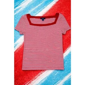 Chaps Red White Striped Top Womens Small Square Neck Cotton Shirt Nautical